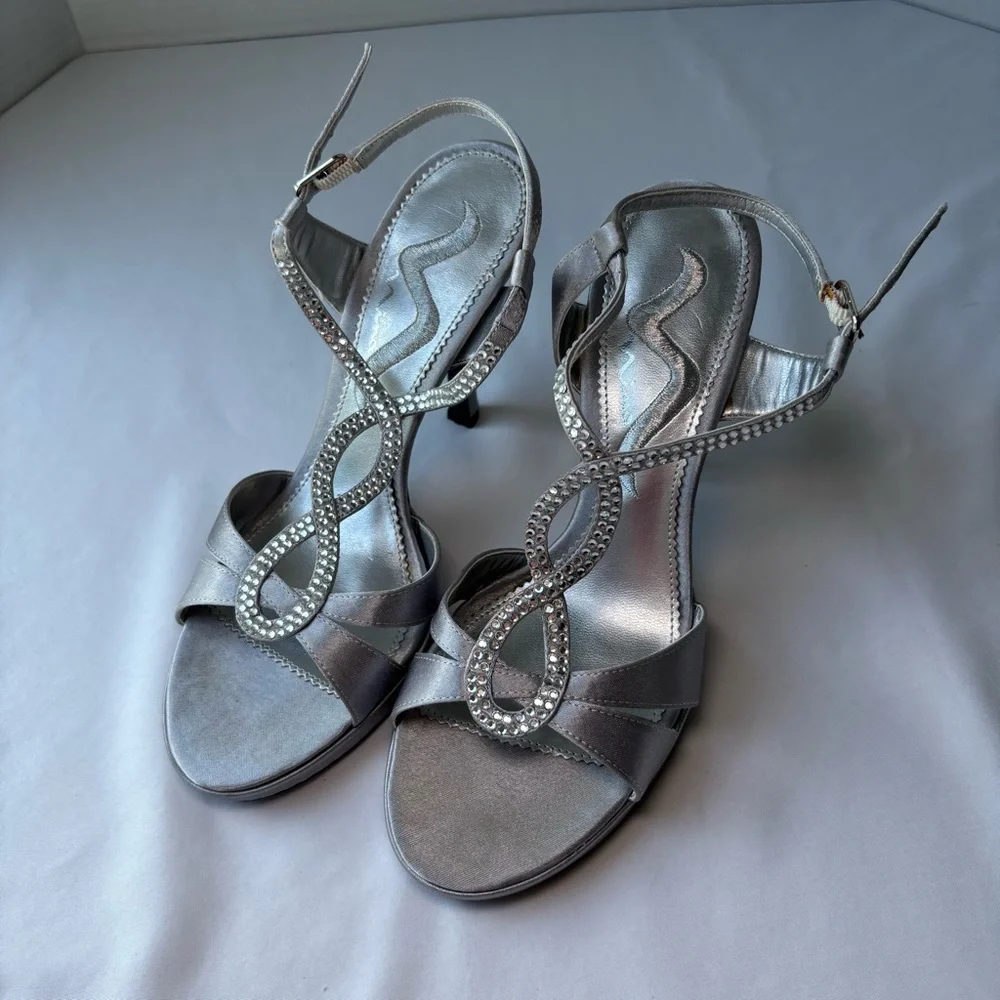 Touch of Nina Silver Rhinestone Heels
